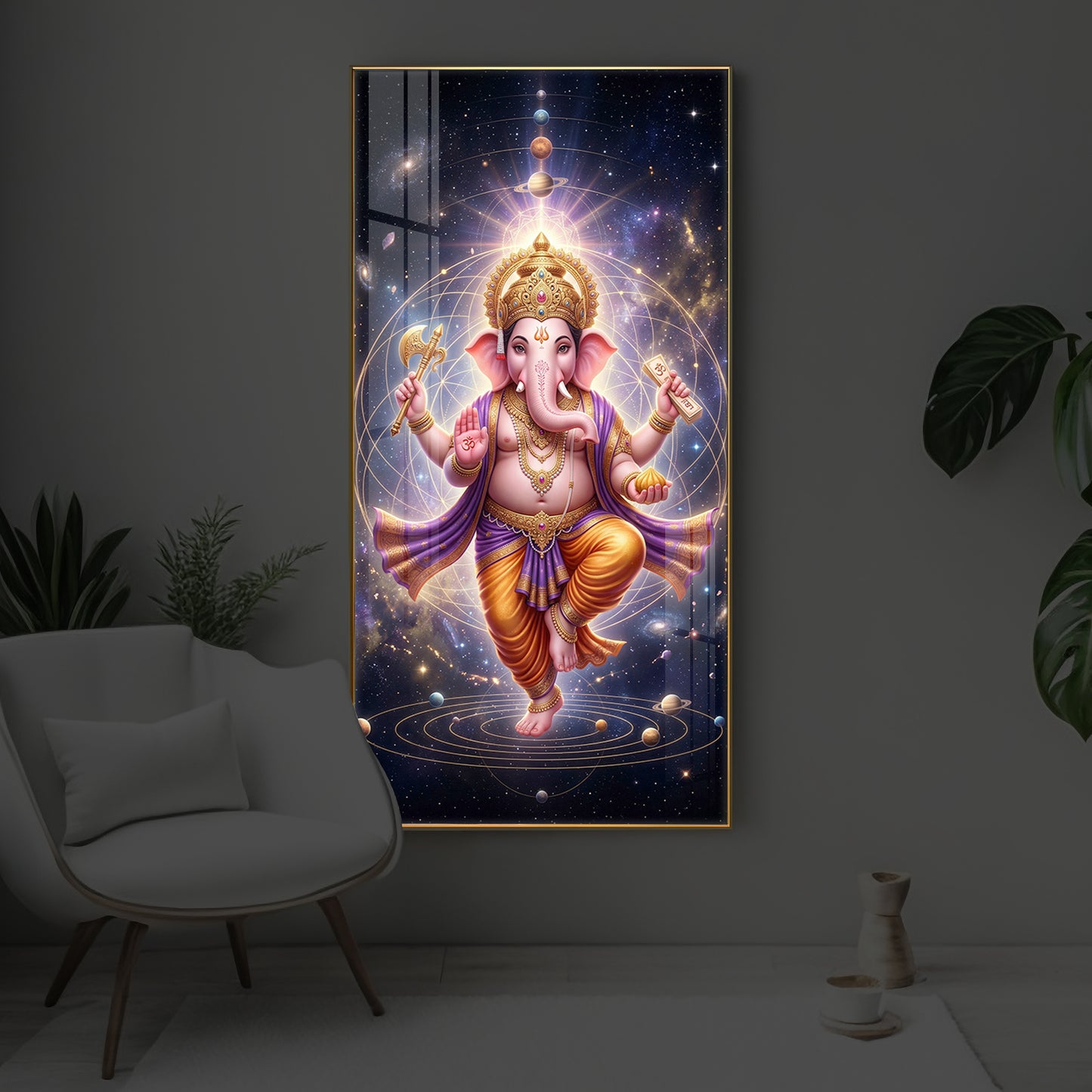 Shree Ganesha's Celestial Embrace Modern Luxury Backlight Vertical Wall Art