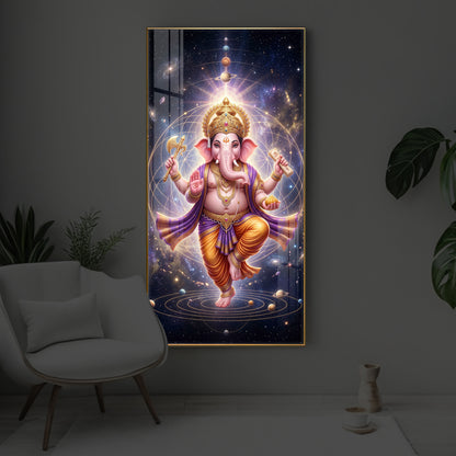 Shree Ganesha's Celestial Embrace Modern Luxury Backlight Vertical Wall Art