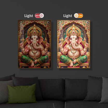 Divine Blessings of Ganesha Modern Luxury Backlight Vertical Wall Art