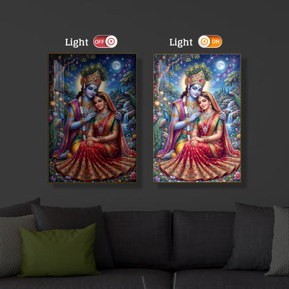 Divine Radha Krishna Serenity Modern Luxury Backlight Vertical Wall Art