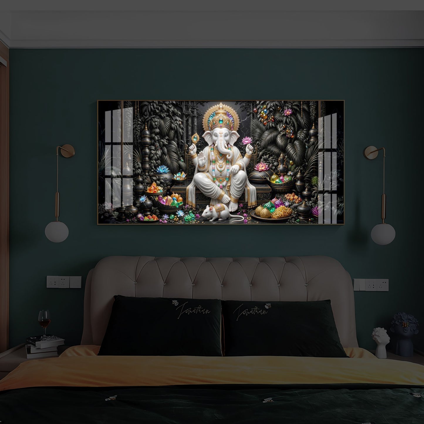 Divine Lord Ganesha Modern Luxury Backlight Horizontal Wall Art