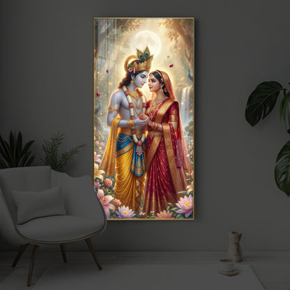 Loving Radha Krishna Ji Modern Luxury Backlight Vertical Wall Art