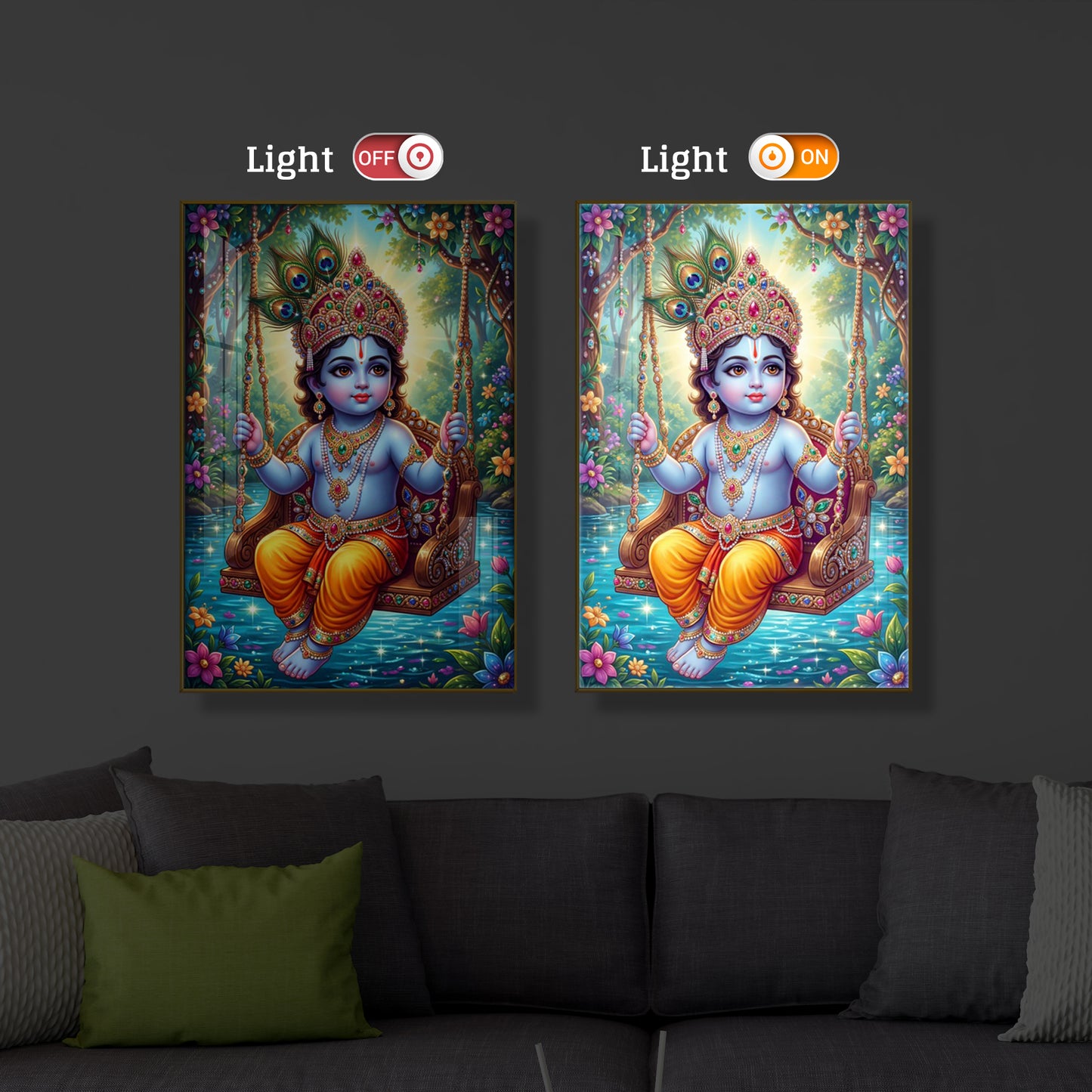Divine Lord Krishna Modern Luxury Backlight Vertical Wall Art
