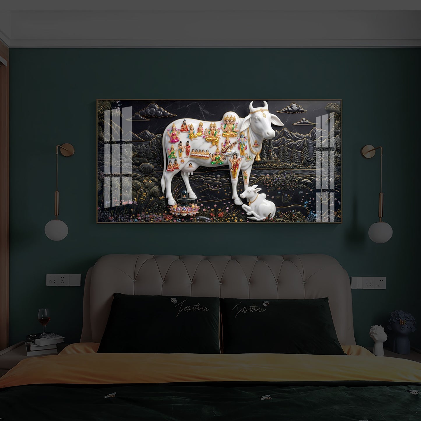 Decorative Kamdhenu Modern Luxury Backlight Horizontal Wall Art
