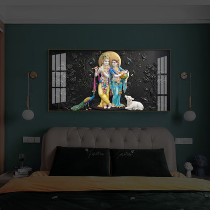 Depicting Radha Krishna Modern Luxury Backlight Horizontal Wall Art