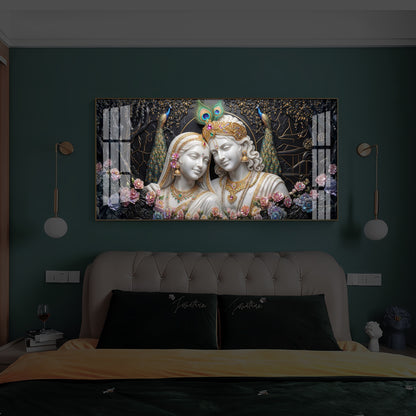 Beautiful Radha Krishna Modern Luxury Backlight Horizontal Wall Art