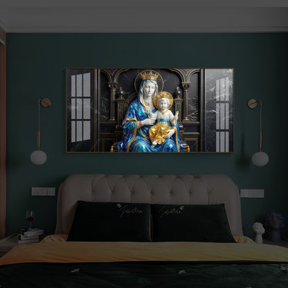 Mother Mary Holding Baby Jesus Modern Luxury Backlight Horizontal Wall Art
