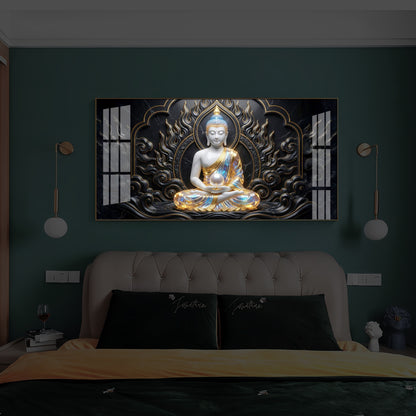 Meditating Buddha Modern Luxury Backlight Horizontal Wall Art