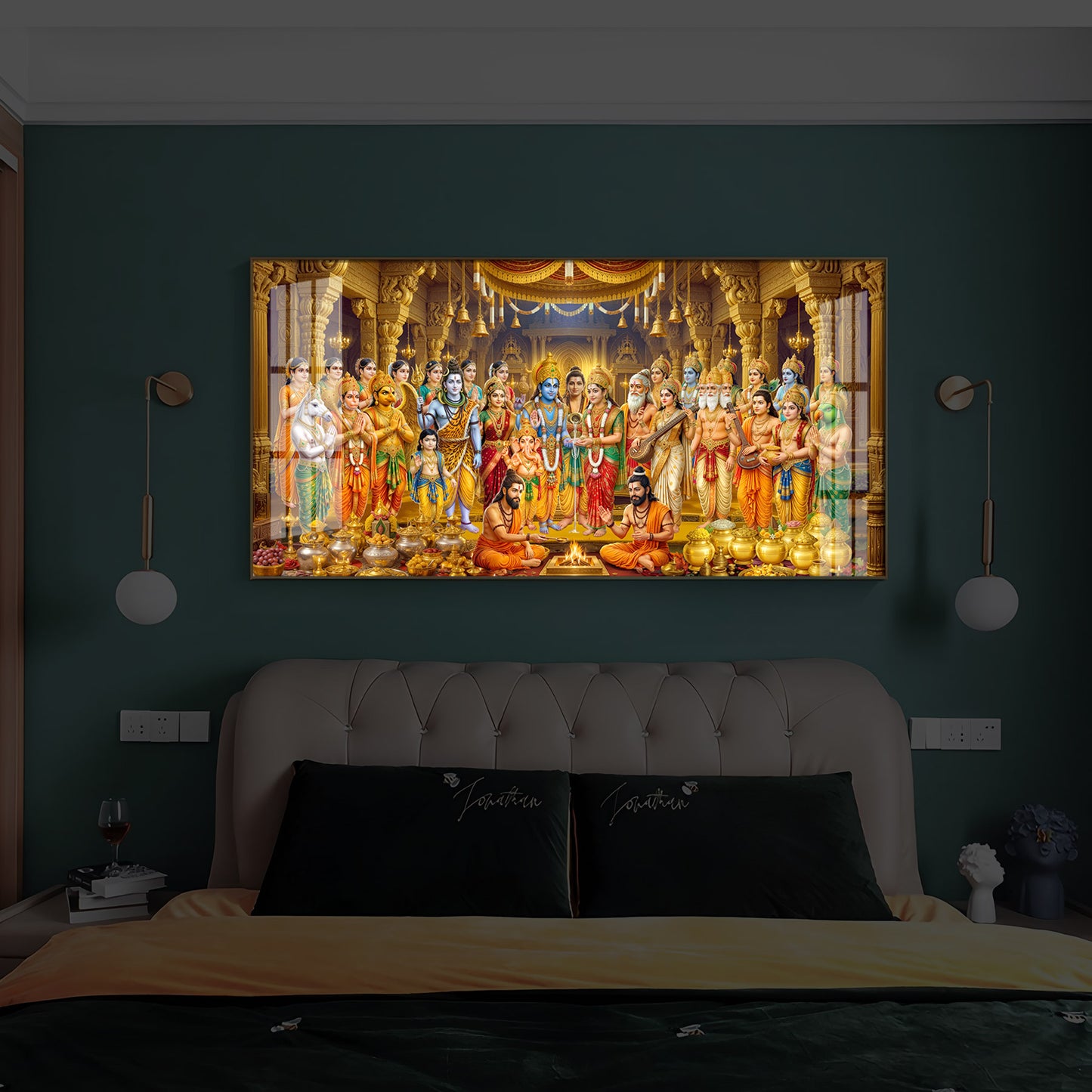 Srinivasa Kalyanam Modern Luxury Backlight Horizontal Wall Art