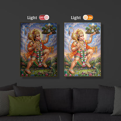 Lord Hanuman Carries The Mountain Modern Luxury Backlight Vertical Wall Art