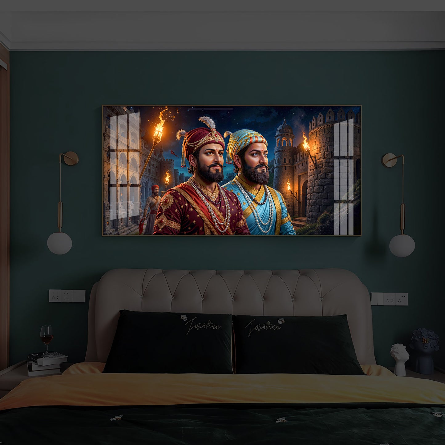 Chhatrapati Shivaji Maharaj with Chhatrapati Sambhaji Modern Luxury Backlight Horizontal Wall Art