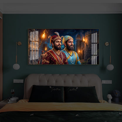 Chhatrapati Shivaji Maharaj with Chhatrapati Sambhaji Modern Luxury Backlight Horizontal Wall Art