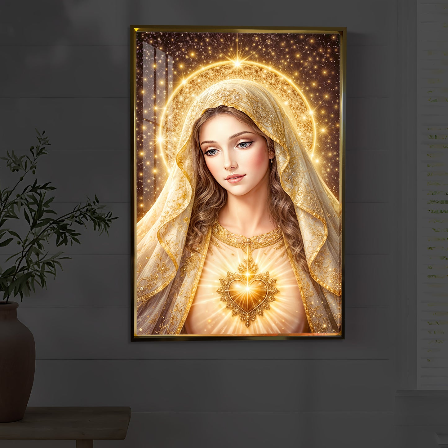 Virgin Mary Modern Luxury Backlight Vertical Wall Art