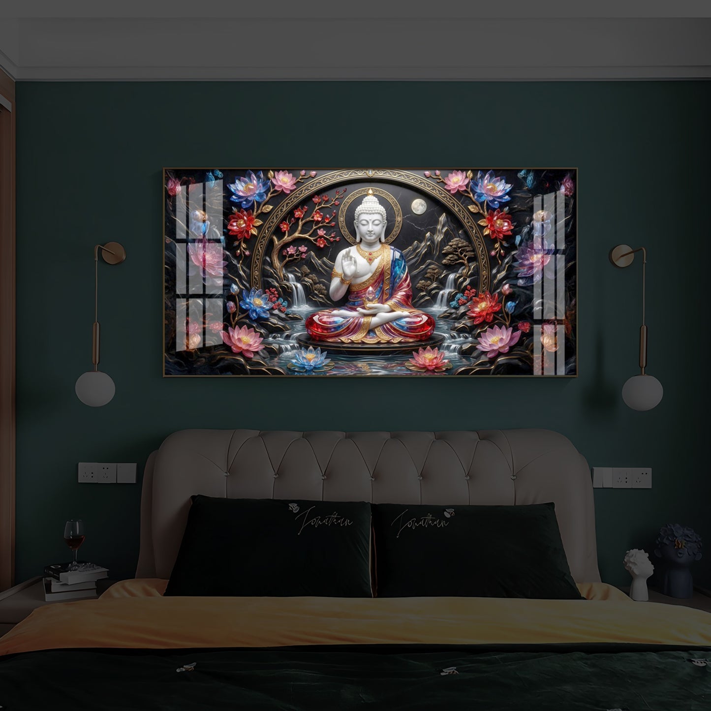 Colorful Buddha Modern Luxury Backlight Horizontal Wall Art