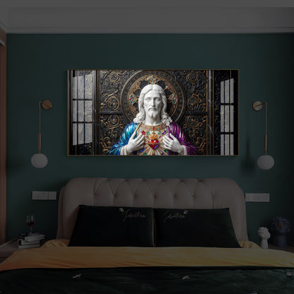 Sacred Heart Of Jesus Modern Luxury Backlight Horizontal Wall Art