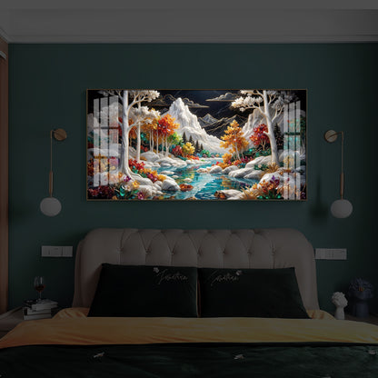 Mountain Serenity Modern Luxury Backlight Horizontal Wall Art