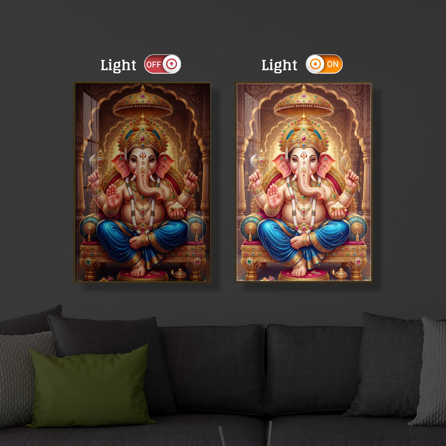 Shree Ganesh Modern Luxury Backlight Vertical Wall Art