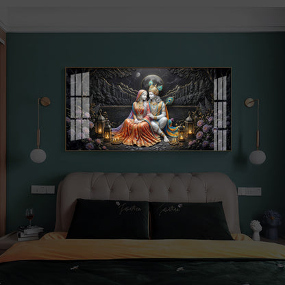 Hindu Deity Radha Krishna Modern Luxury Backlight Horizontal Wall Art