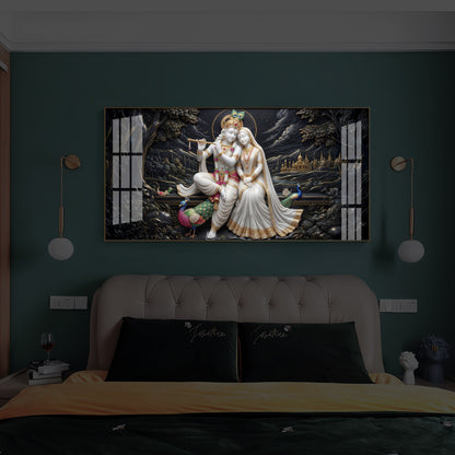 Divine Harmony Radha Krishna Modern Luxury Backlight Horizontal Wall Art
