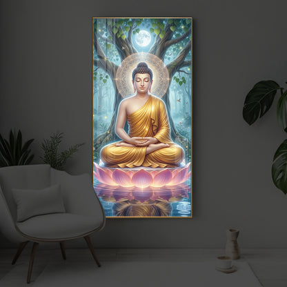 Meditation Buddha Modern Luxury Backlight Vertical Wall Art