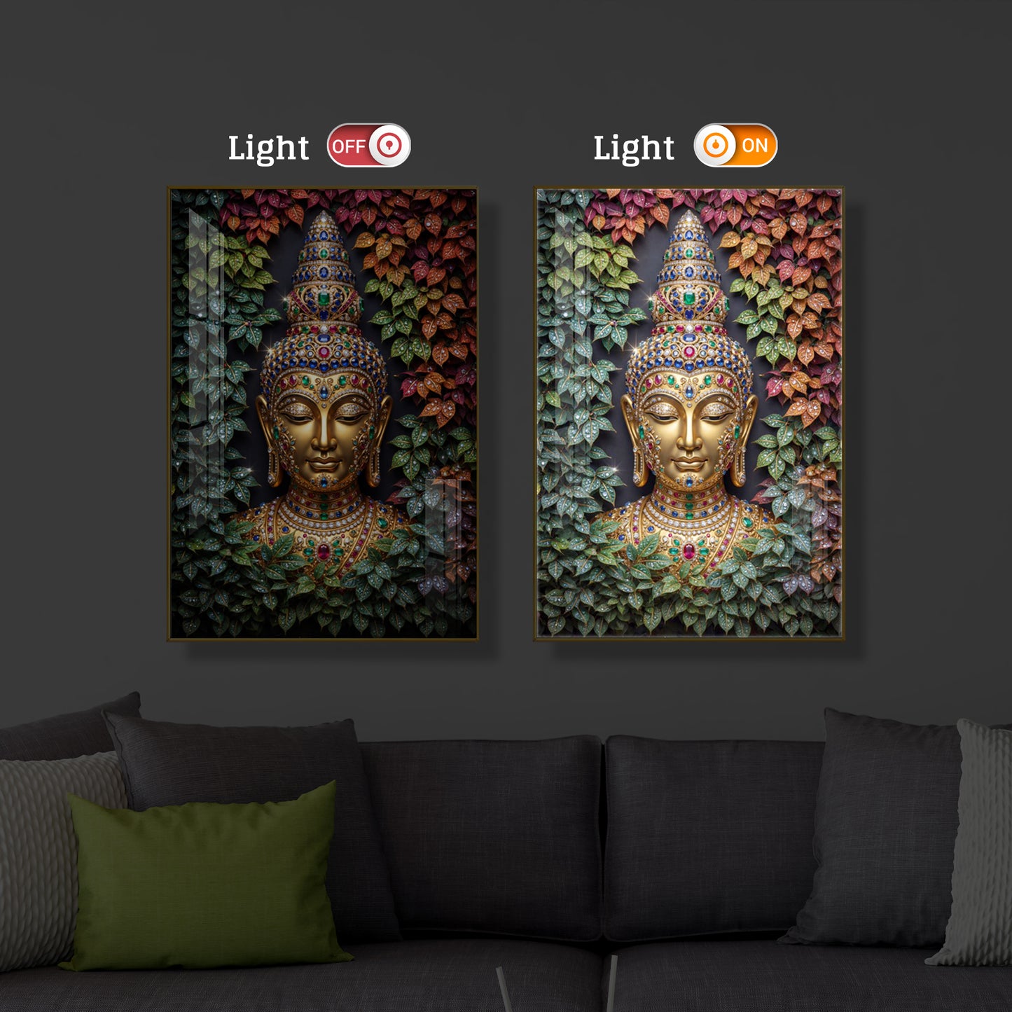 Colorful Gautam Buddha Modern Luxury Backlight Vertical Wall Art