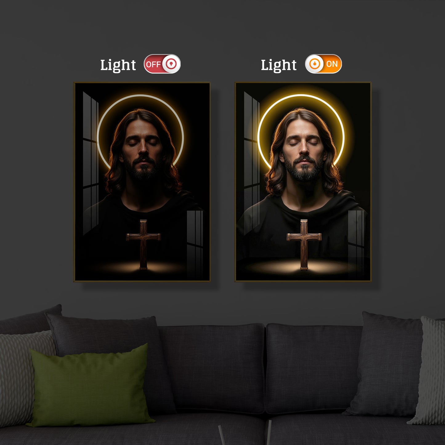 God Jesus Modern Luxury Backlight Vertical Wall Art