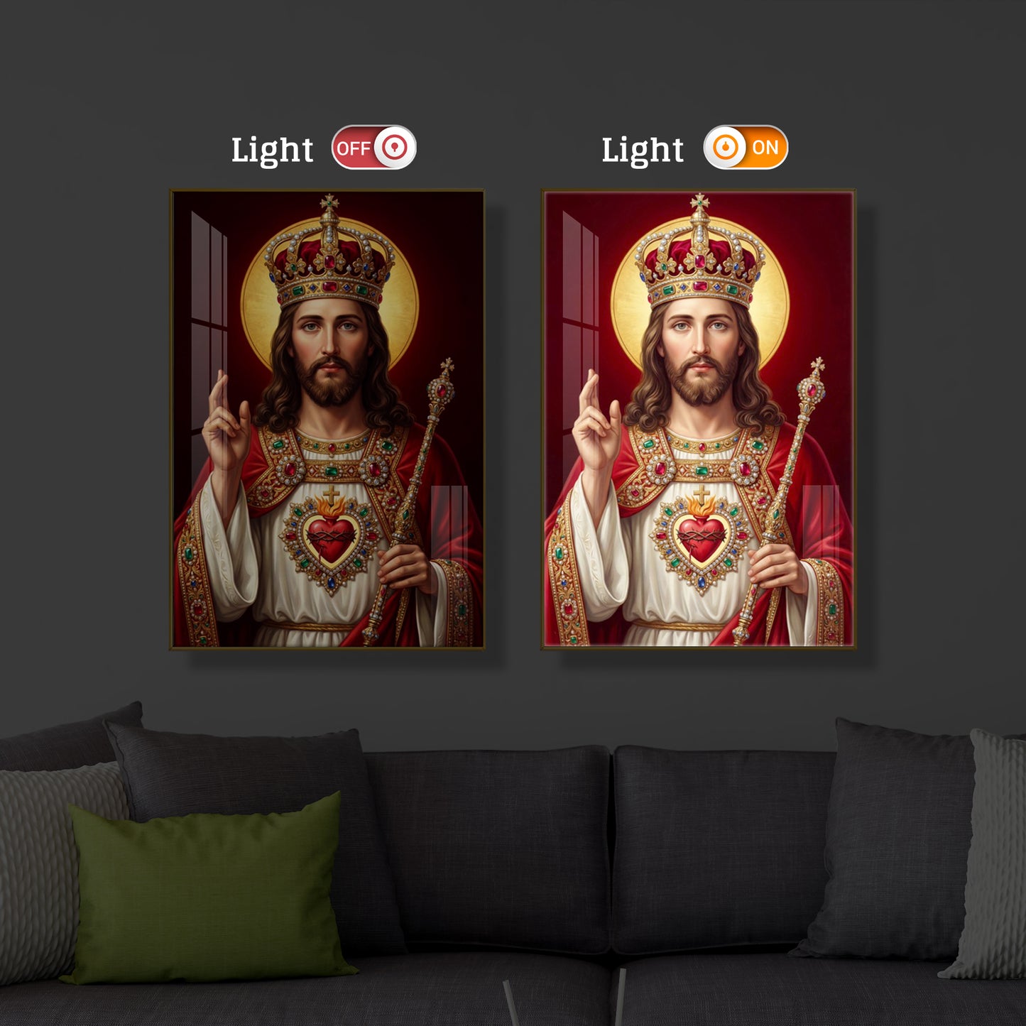 Holy God Christ The King Jesus Modern Luxury Backlight Vertical Wall Art