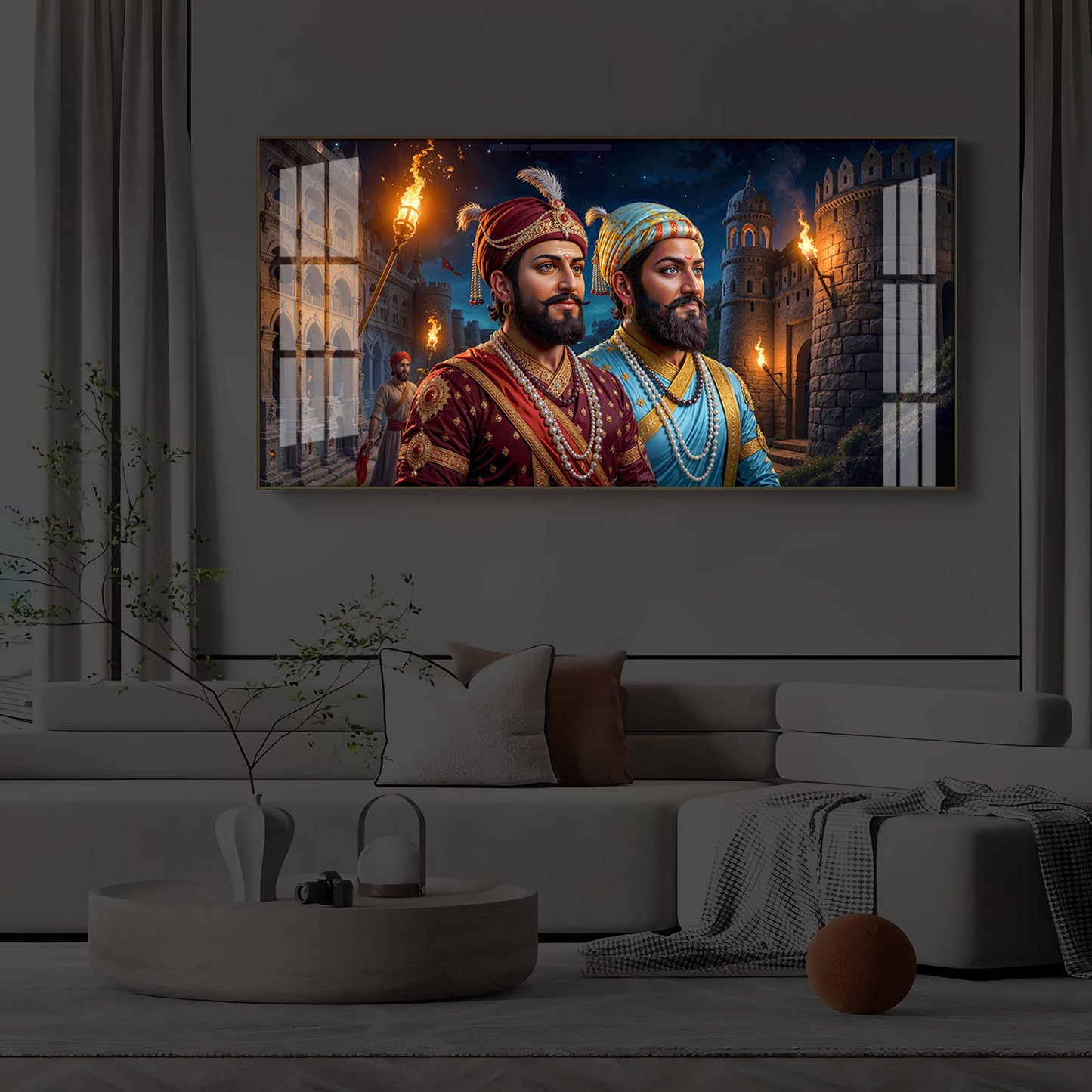 Chhatrapati Shivaji Maharaj with Chhatrapati Sambhaji Modern Luxury Backlight Horizontal Wall Art