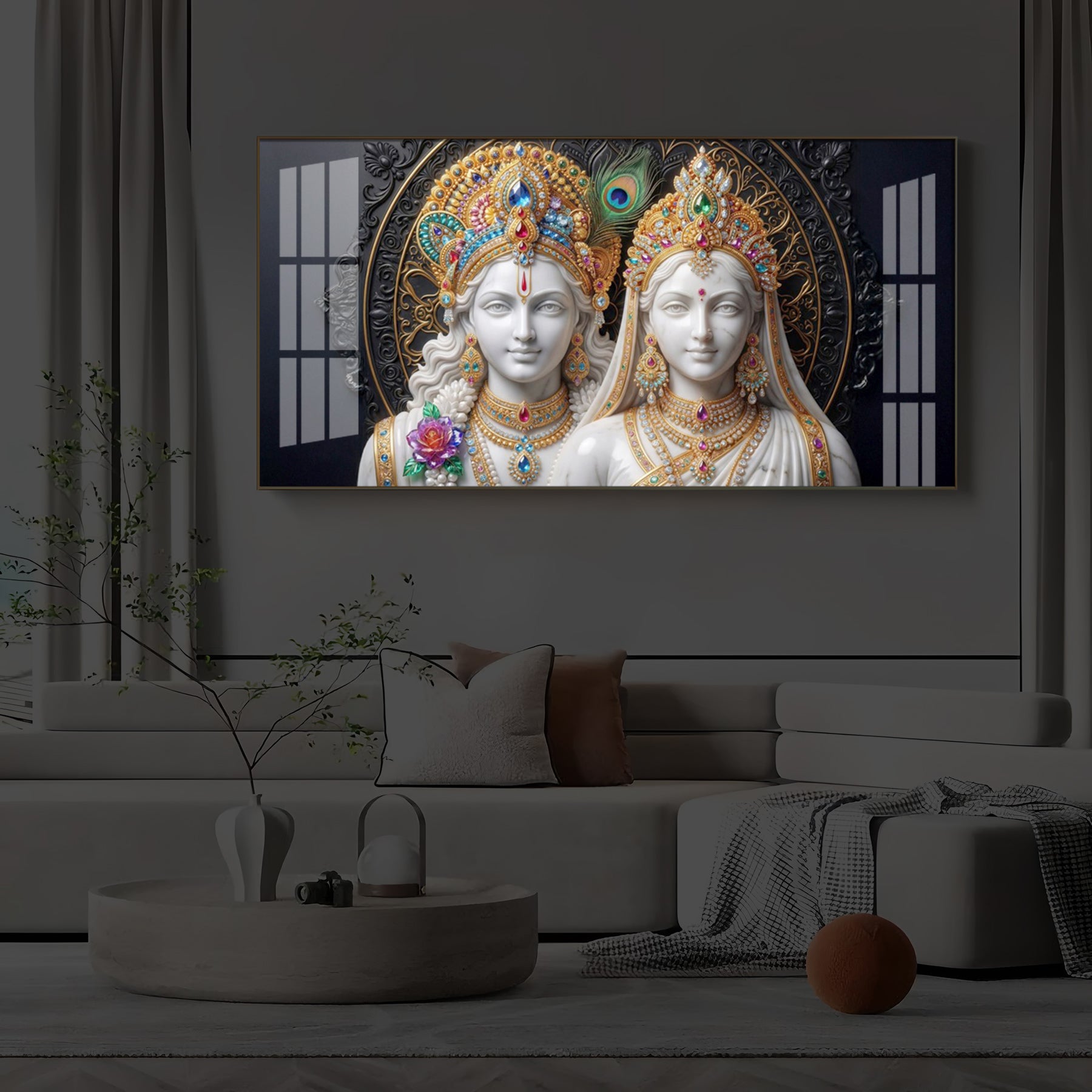 Generic Radha Krishna Modern Luxury Backlight Horizontal Wall Art