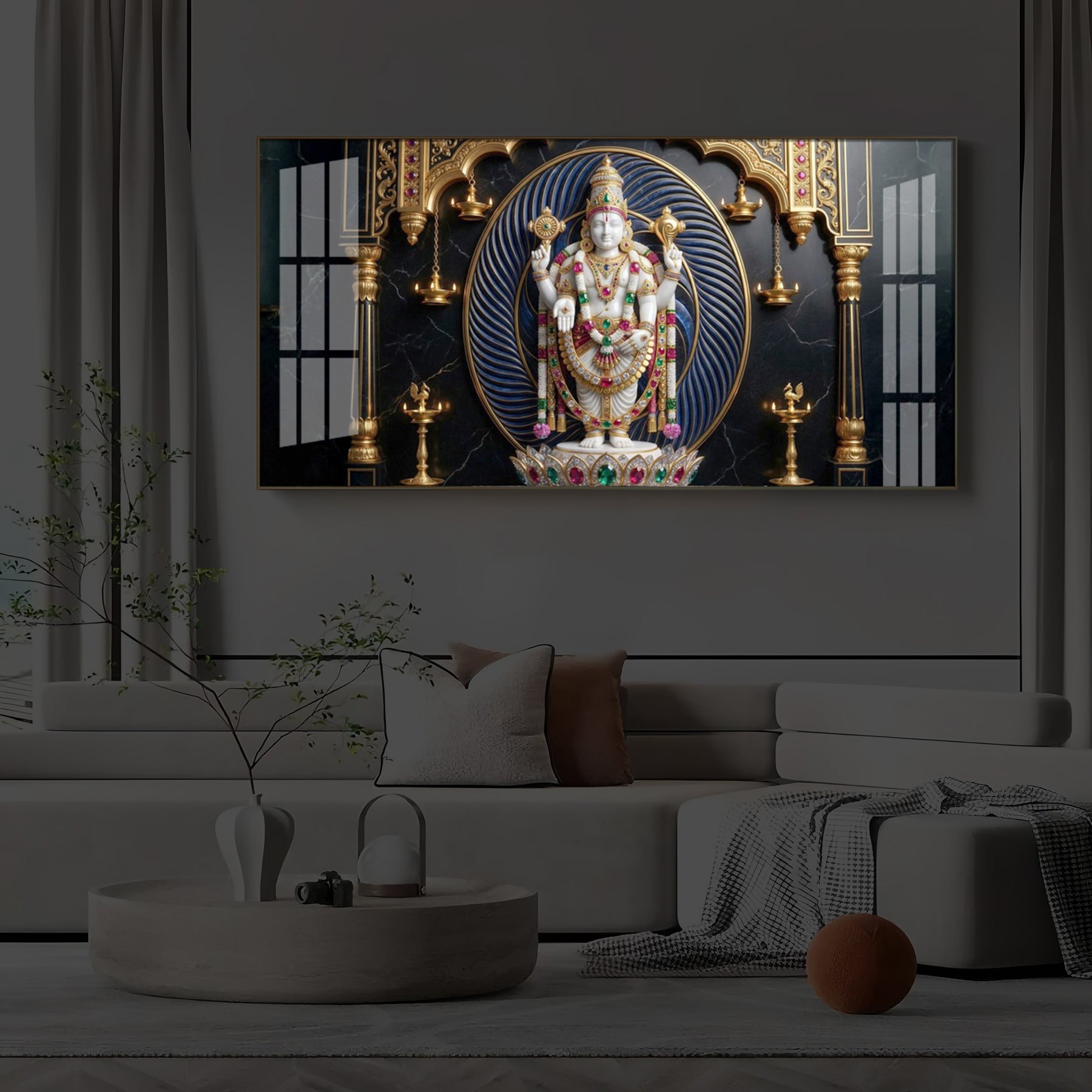 Lord Tirupati Balaji Modern Luxury Backlight Horizontal Wall Art