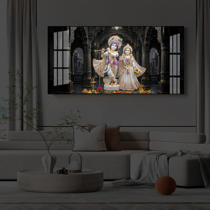 Spiritual Shree Radha Krishna Modern Luxury Backlight Horizontal Wall Art