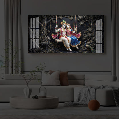 Radha Krishna Swing Modern Luxury Backlight Horizontal Wall Art