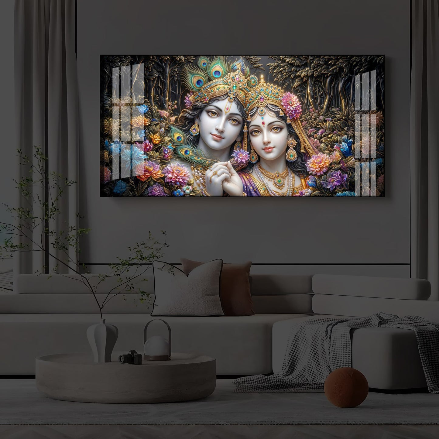 Spiritual Serenity Radha Krishna Modern Luxury Backlight Horizontal Wall Art
