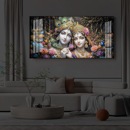 Spiritual Serenity Radha Krishna Modern Luxury Backlight Horizontal Wall Art