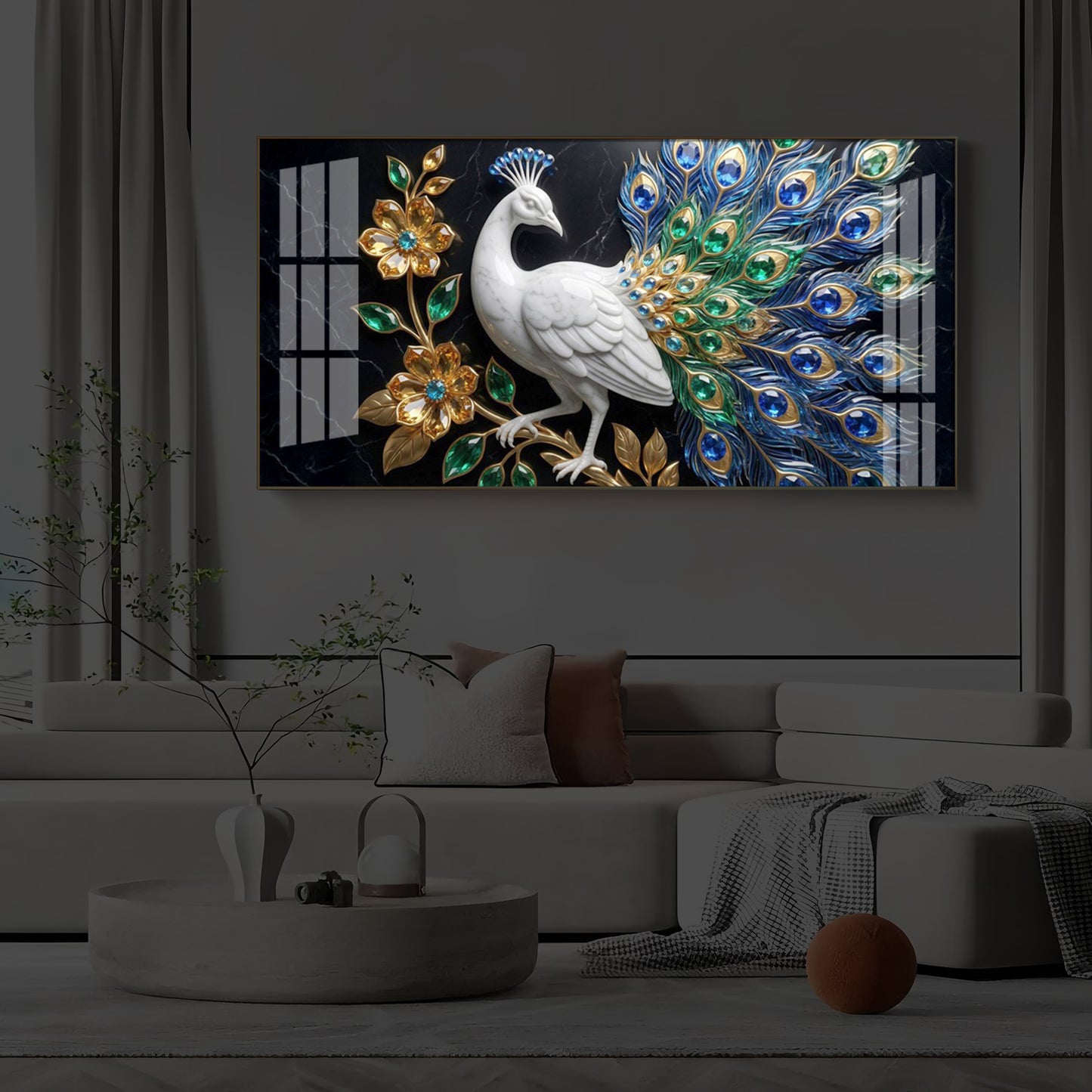 Peacock Modern Luxury Backlight Horizontal Wall Art