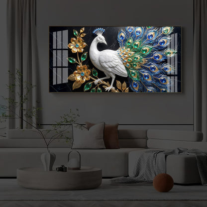 Peacock Modern Luxury Backlight Horizontal Wall Art