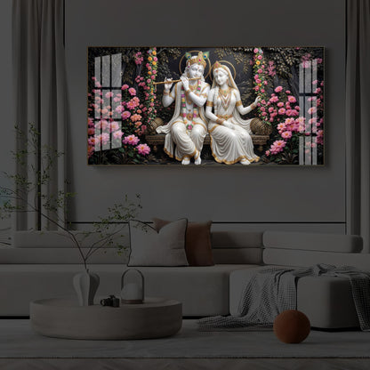 Radha Krishna With Flower Modern Luxury Backlight Horizontal Wall Art