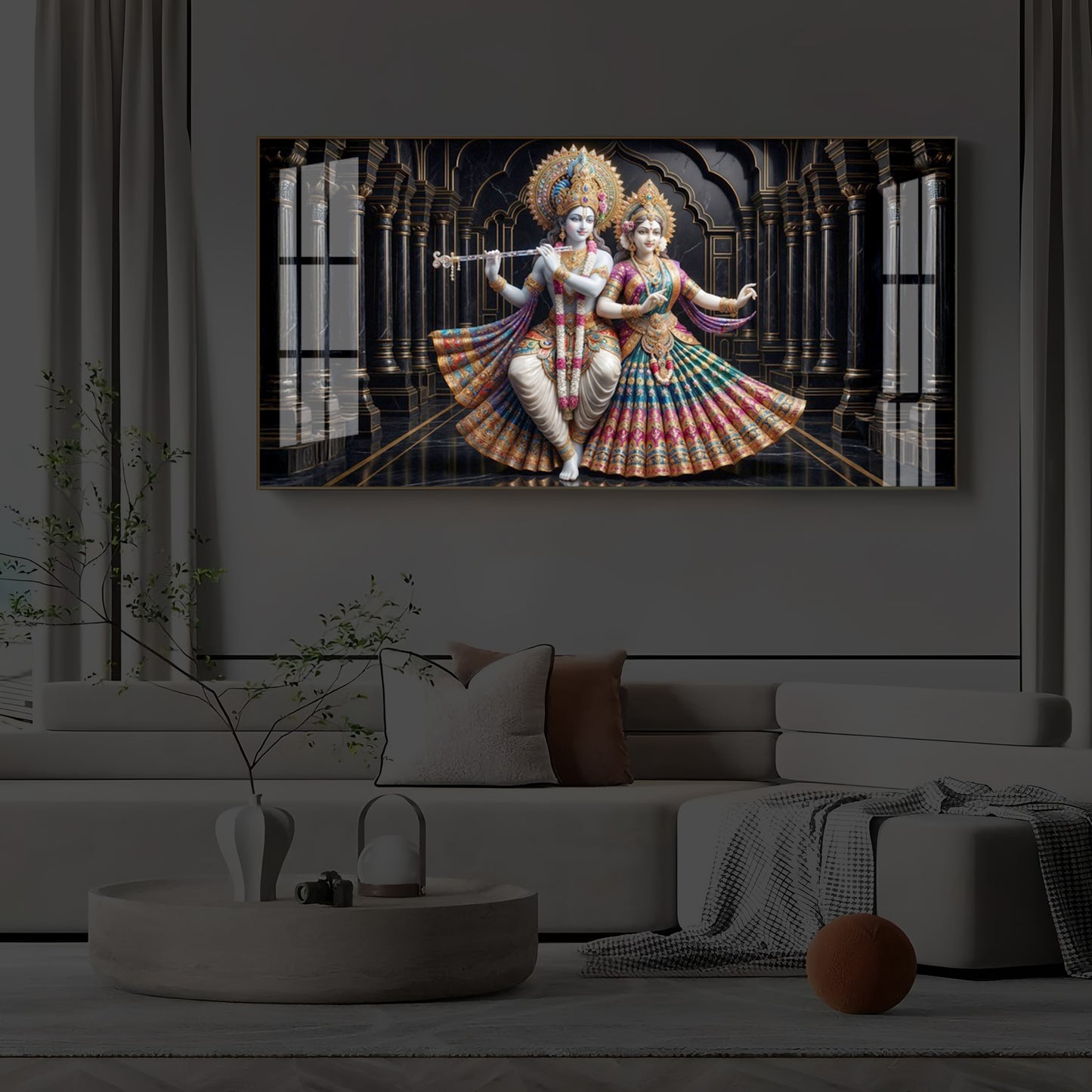 Hindu Seities Radha & Krishna Modern Luxury Backlight Horizontal Wall Art