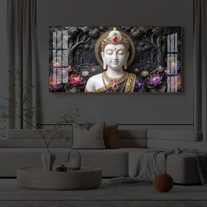 Lotus Serenity Lord Buddha Modern Luxury Backlight Horizontal Wall Art