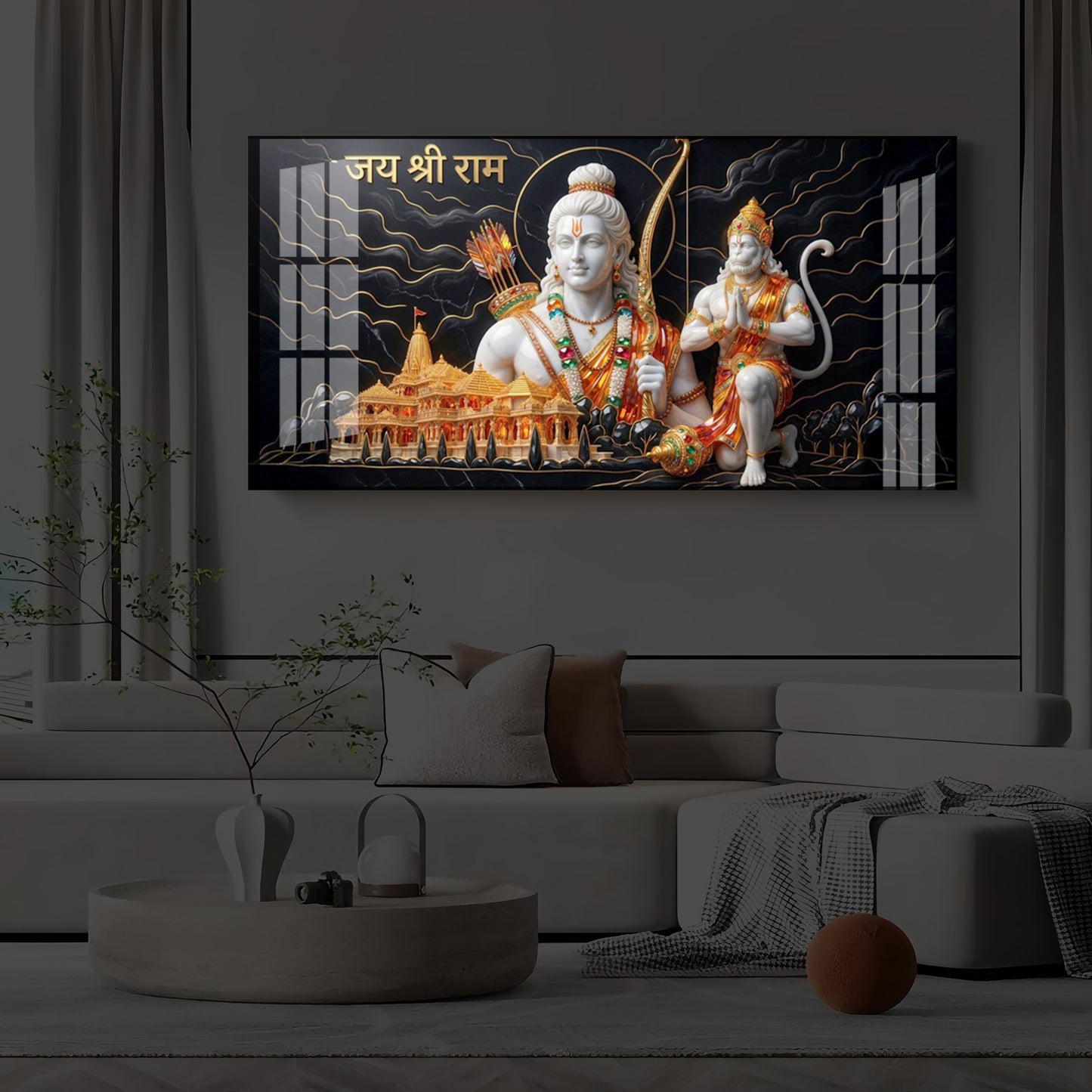 Lord Ram With Lord Hanuman Modern Luxury Backlight Horizontal Wall Art