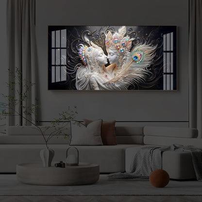 Depicts Radha Krishna Modern Luxury Backlight Horizontal Wall Art