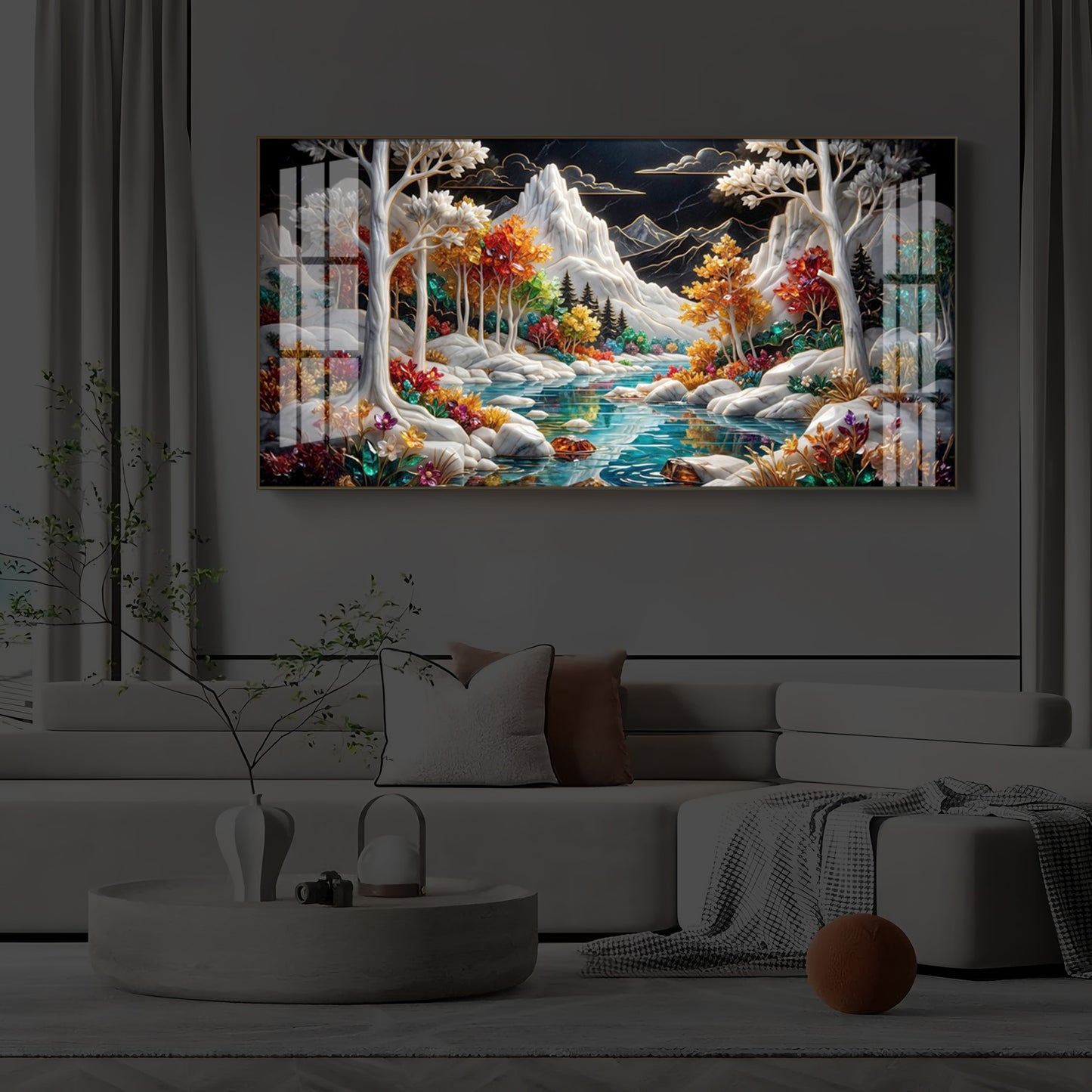 Mountain Serenity Modern Luxury Backlight Horizontal Wall Art