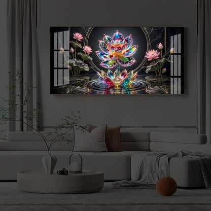 Colorful Lotus Flower Modern Luxury Backlight Horizontal Wall Art