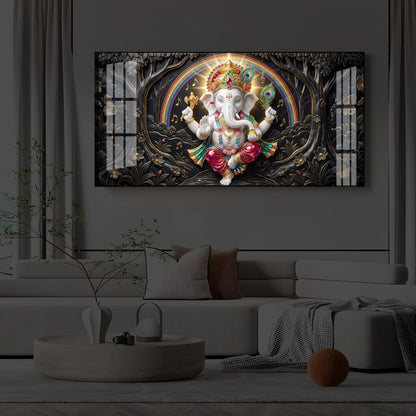 Divine Shree Ganesh Ji Modern Luxury Backlight Horizontal Wall Art
