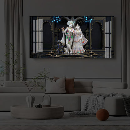 Radha Krishna With Flute Modern Luxury Backlight Horizontal Wall Art