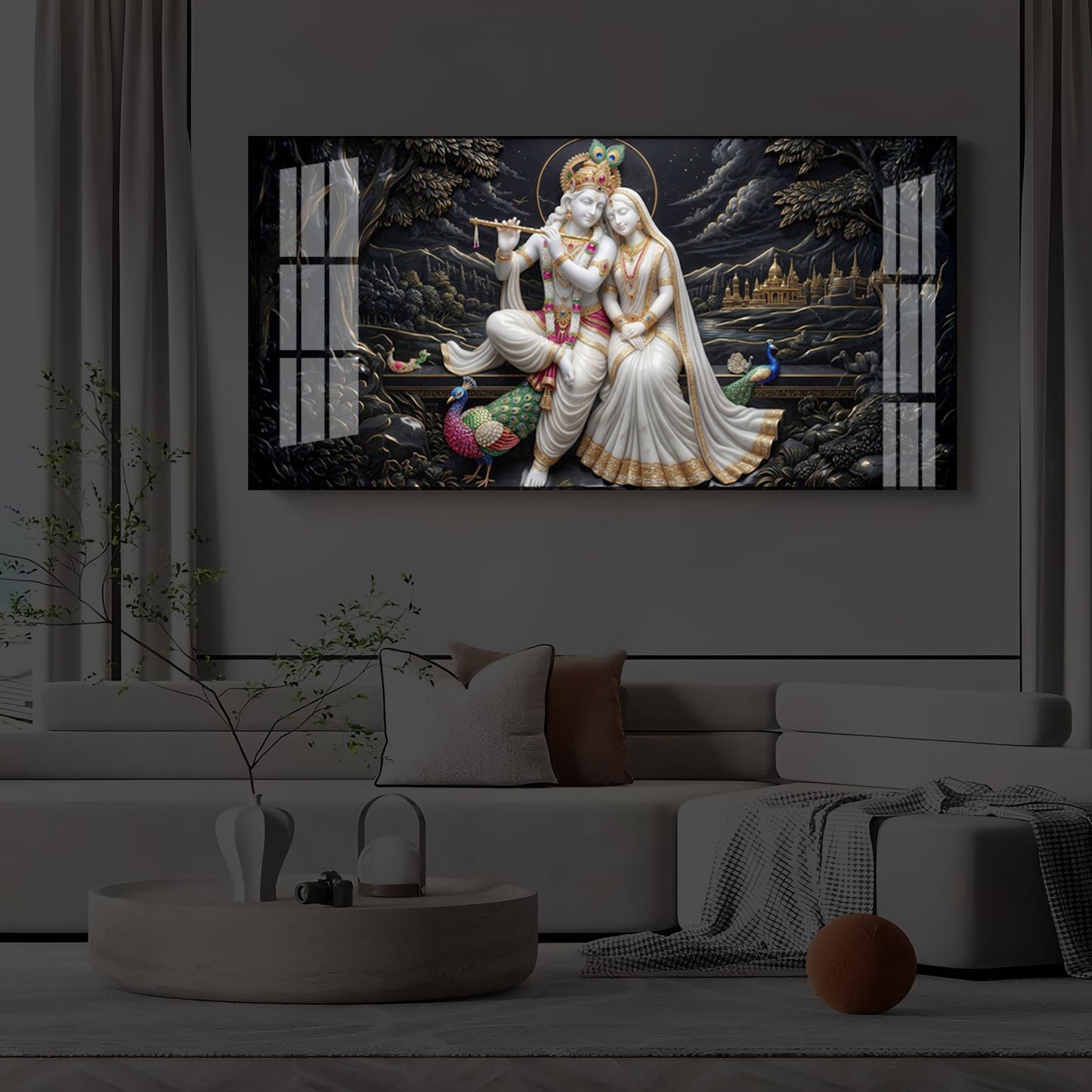 Divine Harmony Radha Krishna Modern Luxury Backlight Horizontal Wall Art