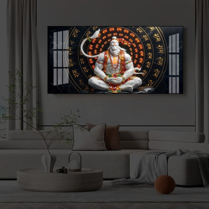 Lord Hanuman Sitting In A Meditative Modern Luxury Backlight Horizontal Wall Art