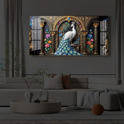 White Peacock Against A Dark Modern Luxury Backlight Horizontal Wall Art