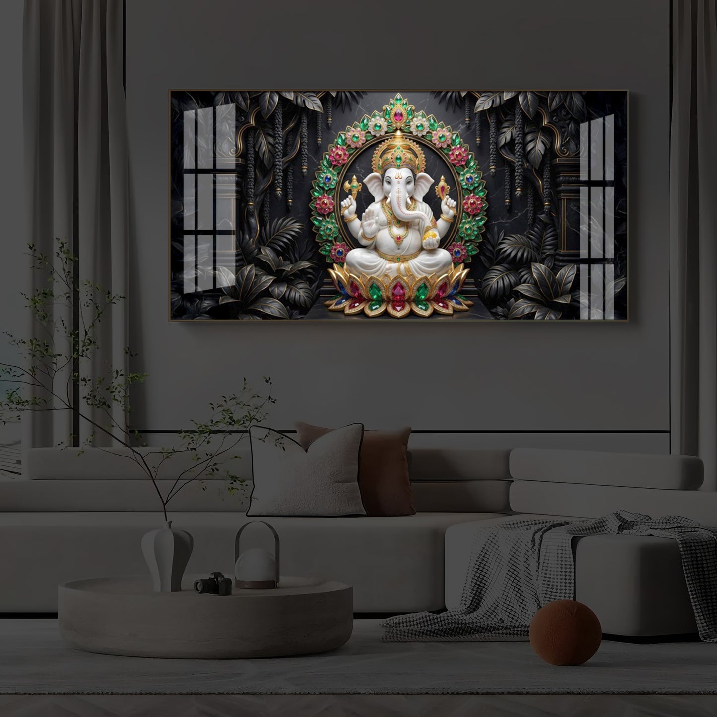 Depicts Lord Ganesha Modern Luxury Backlight Horizontal Wall Art