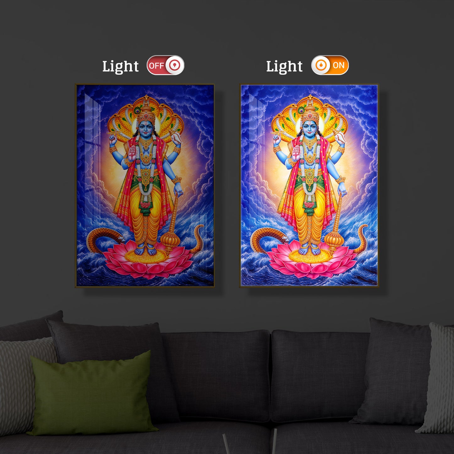 Sri Maha Vishnu Modern Luxury Backlight Vertical Wall Art